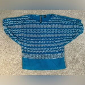 Payton Zig-Zag Patterned Batwing Mid Sleeve Shirt, Women’s Blue Size L Top
